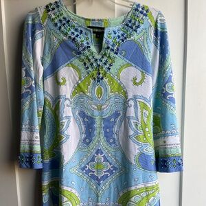 Key lime and pink soft cotton tunic.